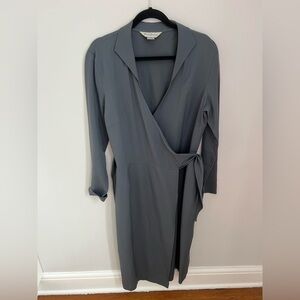 Brooks Brothers Gray Wrap-Style Long Sleeve Dress